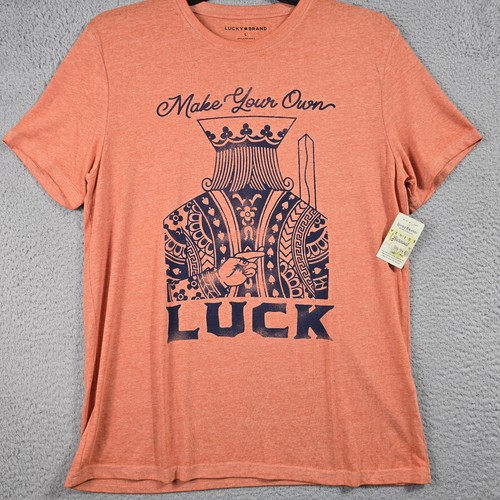 Lucky Brand Make Your Own Luck Shirt Mens Large Orange Casual Cards Poker NWT - Picture 2 of 13