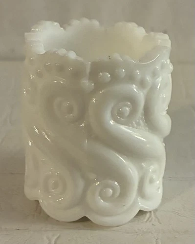 Vintage Milk Glass S Scroll Kanawha Toothpick Holder Jar Rare