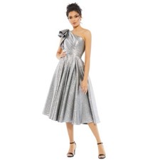 NWT MacDuggal Asymmetric Metallic Tea Length Dress Wedding Formal Holiday