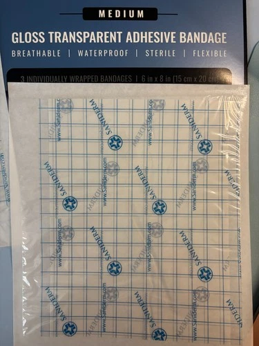 Saniderm Tattoo Aftercare Transparent Adhesive Bandage 6" x 8" - 3 Sheets / Pack image 2