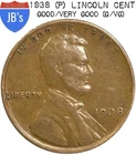 1938 (P) Lincoln Wheat Cent Penny - Circulated Good/Very Good (G/VG)