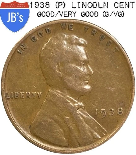 1938 (P) Lincoln Wheat Cent Penny - Circulated Good/Very Good (G/VG)