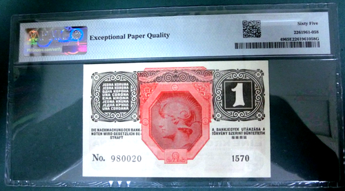PMG 65EPQ-Austria 1916 1 Krone '1570 980020' GEM UNC Scarce-No Post Israel