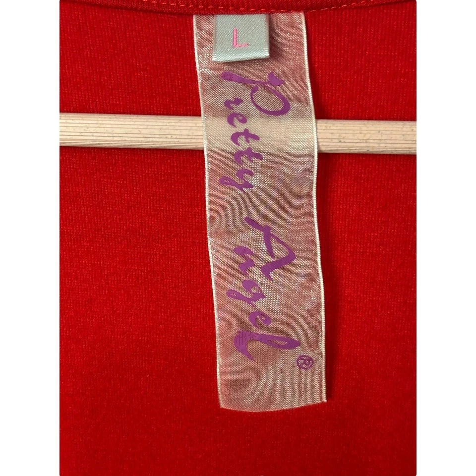 Pretty Angel Red Top sz L Silk Blend Artsy Boho Whimsigoth Rose Applique Crochet - Image 4 of 4