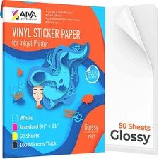 Printable Vinyl Sticker Paper - Waterproof Decal Paper for Inkjet Printer - 5...