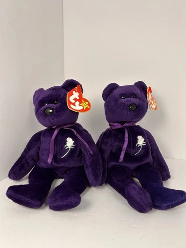 Ty Princess Diana Beanie Babies Lot of 2 Purple Roses 1997 Collectibles Vintage