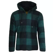 J.COME GALAXY MEN'S POLAR FLEECE PLAID HOODIE - SIZE: MEN L - GRASS GREEN