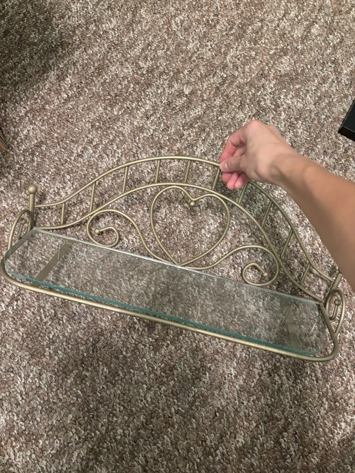 Vintage Metal Wall Shelf, Bathroom Metal and Glass Shelves, Entryway Organizer - Image 2 of 4