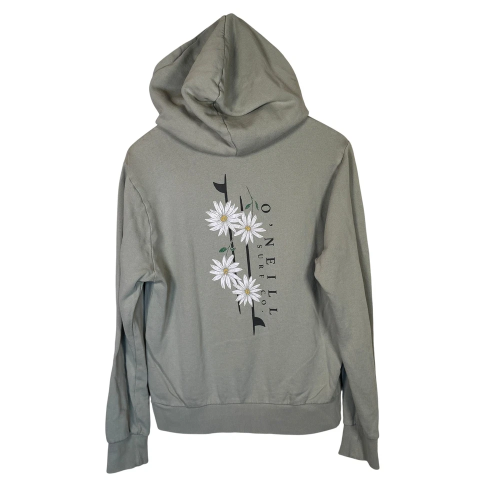 O'Neill Surf Co Womens Small Green Daisy Floral Hoodie Sweatshirt Surf Beach - Image 2 of 4