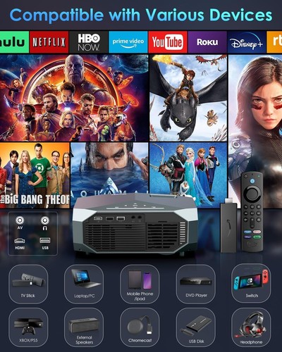 4k HD Projector With WiFi and Bluetooth, For Movies, Home Cinema, 400" Display - Picture 8 of 8