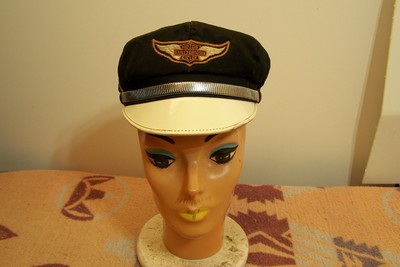 40-50'S NICE! VINTAGE 6-7/8 HARLEY DAVIDSON MOTORCYCLE BIKER CAPTAINS CAP  HAT