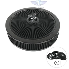 Black 14"x3" Round Air Cleaner Assembly Flat Base Paper Filter For Chevy Ford