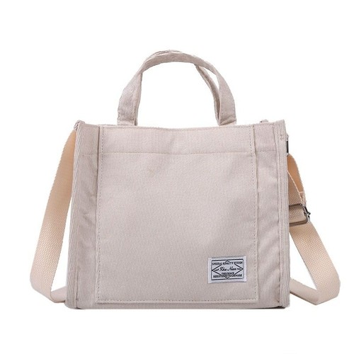 Corduroy Zipper Shoulder Bag Cotton Handbag Casual Tote Crossbody Bag