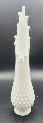 VTG Fenton Art Glass White Milk Glass Hobnail 12 Finger Swung Vase 14" Tall