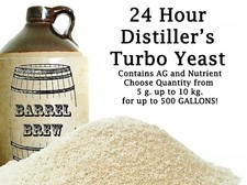 24 Hour Turbo Yeast w/ AG Moonshine Alcohol Whiskey Rum Vodka UP TO 500 GALLONS