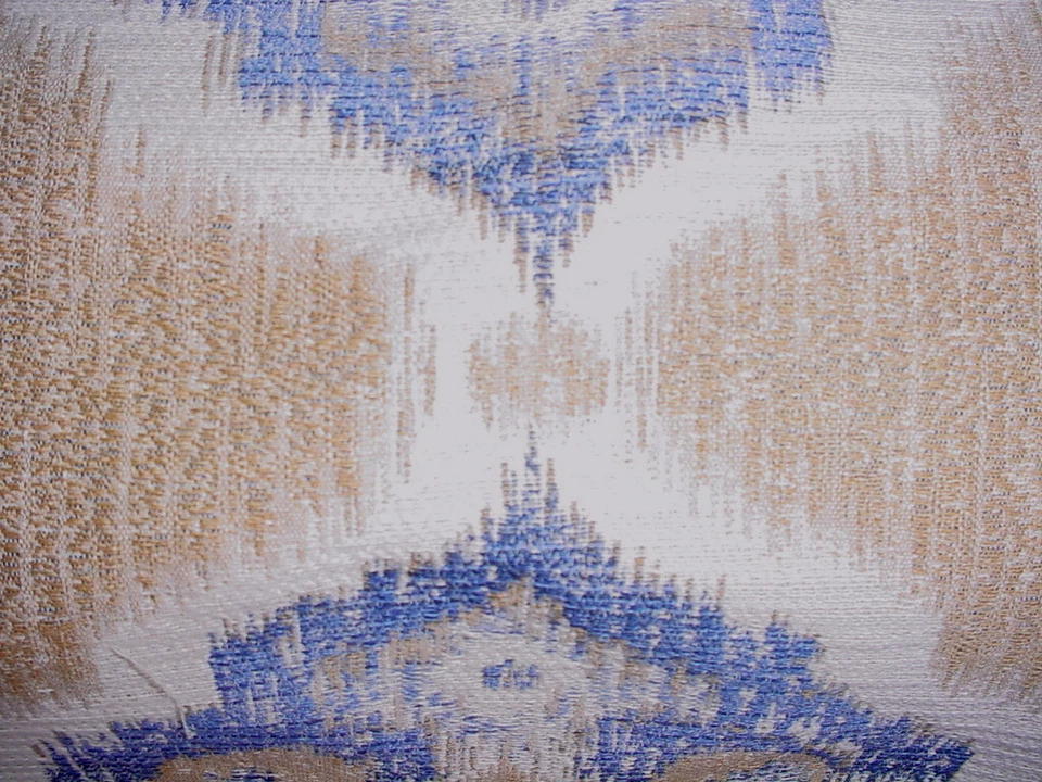 3Y JF Fabrics Decarlo Natural Gold Alabaster Blue Ikat Drapery Upholstery Fabric - Image 3 of 4