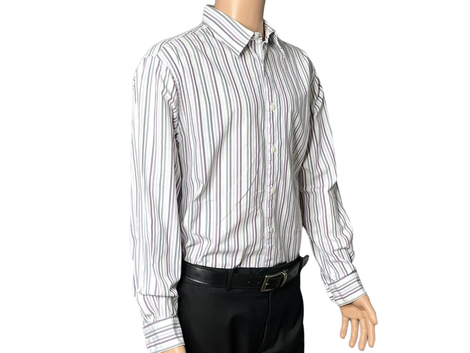 Axist Modern Fit Long Sleeve Dress Shirt Mens Purple Pink Gray Stripe Mens XL - Image 4 of 4