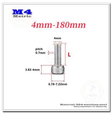 M4-0.7 Metric system Full thread 304 Stainless Steel Hex Socket Cap Head Screws