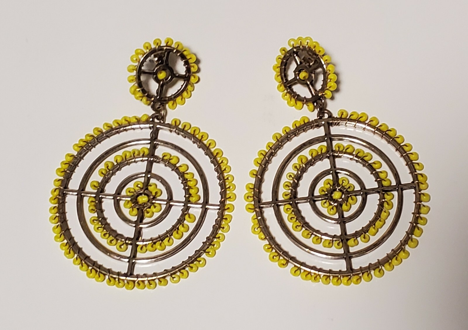 Earrings Yellow Glass Beads Artist Hand Made Beautiful Unique Large
