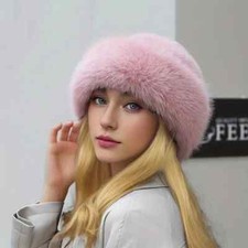 Womens Real Fox Fur Hat Russian Winter Warmer Ear Cap Ushanka Cossack Ski Black