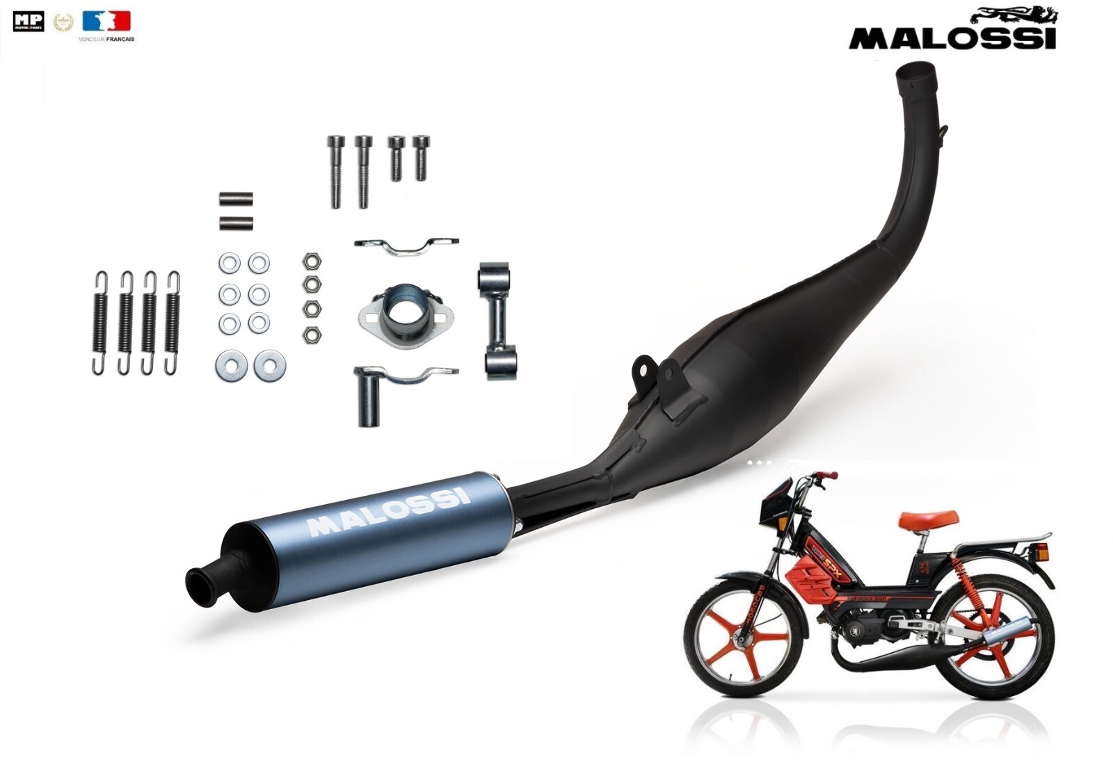 Pot d'échappement Malossi VT Racing PEUGEOT 103 SP MVL noir en acier Chrome