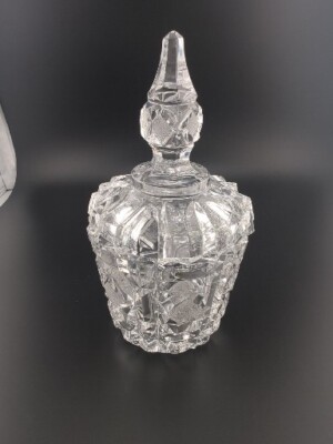 Crystal Lidded Sugar Bowl Etched Diamond Design