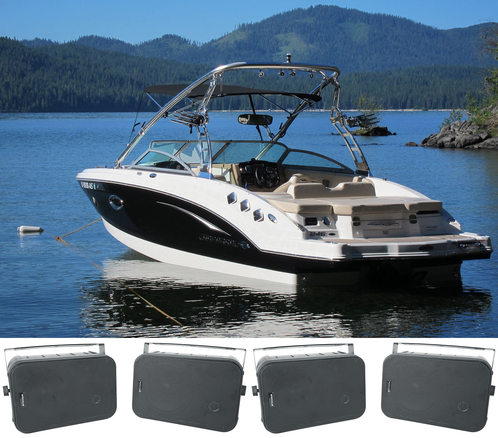 4 Колонки Rockville HP65S 65 Black Marine Box с поворотным кронштейном для лодок