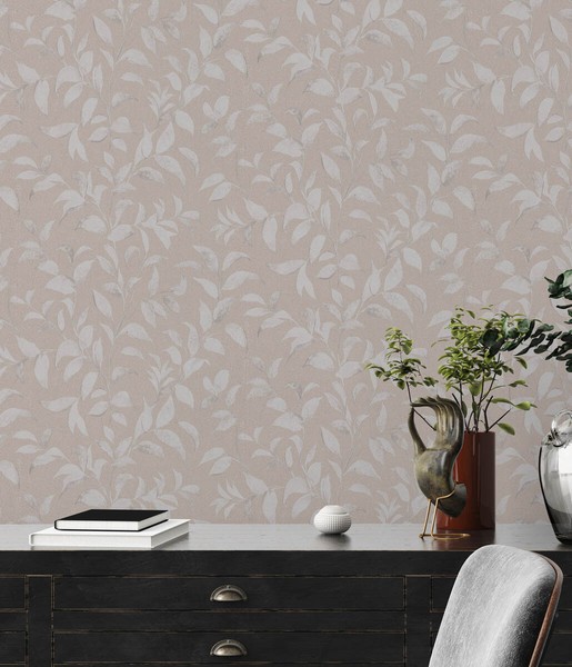 Vliestapete Blattmuster Struktur Floral Aquarell Braun Grau 38962-6 (4,06€/1Qm)-image