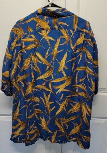 Camisa De Colección Luca diMarco Manga Corta Trigo Hoja de Maíz Botón Sedosa Azul Hawaiano - Imagen 6 de 7