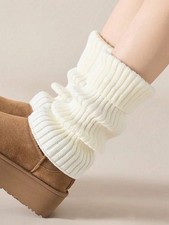 Women's Warm Leg Socks, White Knitted Warm Leg Socks, Versatile And Stylish