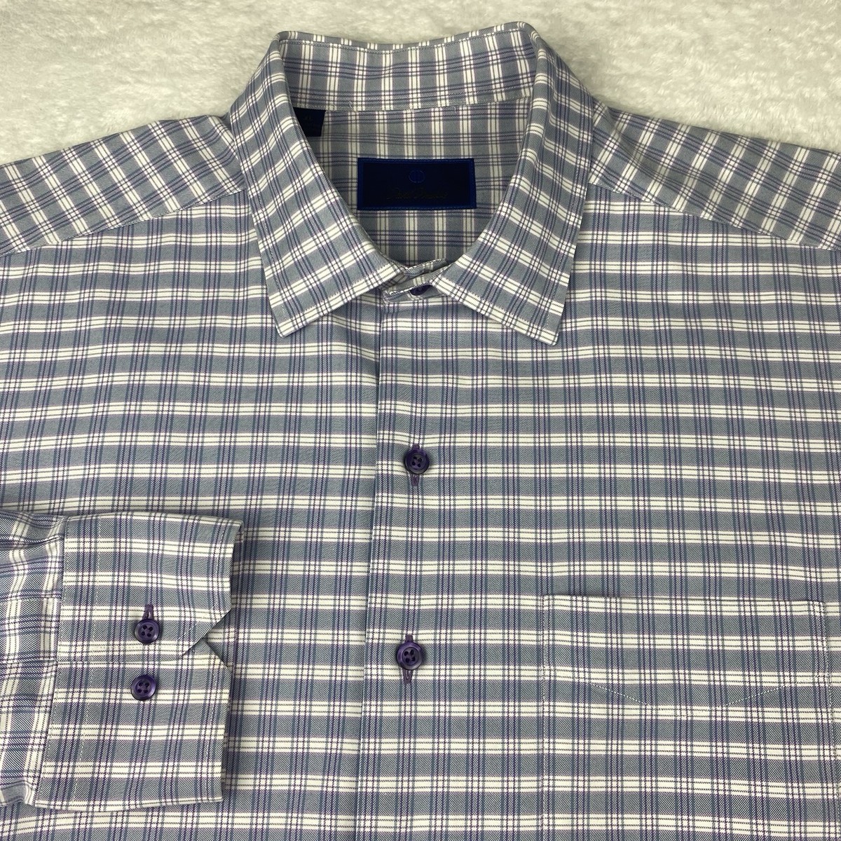 David Donahue Dress Shirt Men's XL Blue/Lavender Checks Regular Fit