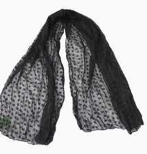 Sheer Black Black Tiny Bow Pattern Wide Scarf Wrap Wrap 27"x 87" NEW With Tag