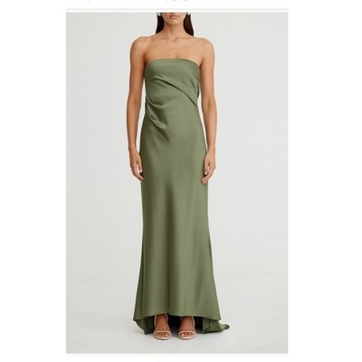 Significant Other Pesto Green Lucile Strapless Satin Wedding Dress with Train  4