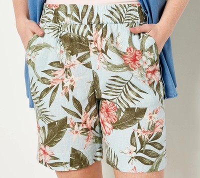 Denim & Co. Regular Naturals Linen Blend Shorts Bleach Dnm Palm 3X New