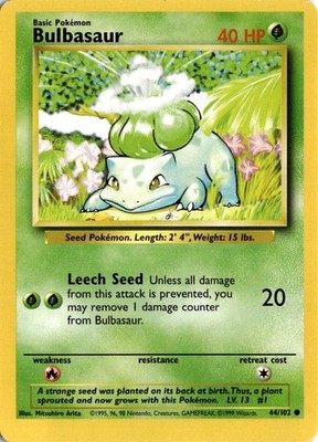 Pokémon Bulbasaur Base Set Unlimited 044/102 Common MP *See Card Scan 1999