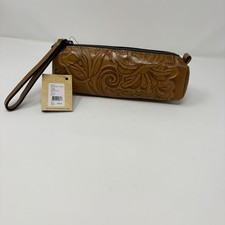 Patricia Nash Brown Embossed Floral Wristlet with Wrist Strap Brand Card for Wo  