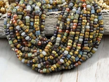 6/0 Aged Matte Fuji Picasso Tube Mix Czech Glass Seed Beads (20" Strand)