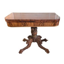 Rare Antique c 1820 American Classical Mahogany Carved Paw w Brass Card Table NY