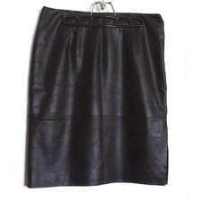 Vintage A.M.I Black Leather Straight / Pencil Skirt Side Slit Lined EUC Sz 12
