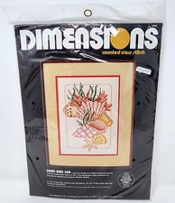 1985 Dimensions Sand and Sea Cross Stitch Kit 3590 Seashells Ocean Beach