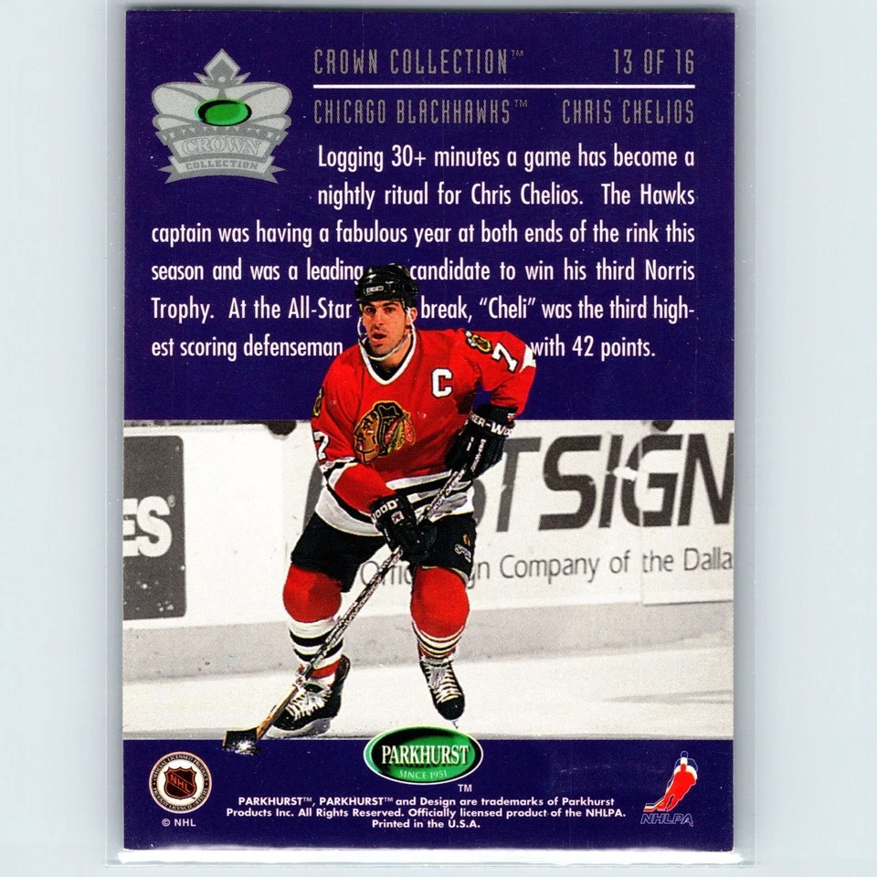 1995-96 Parkhurst International - Crown Collection Chris Chelios #13 Silver - Image 2 of 2