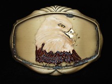 OE13112 VINTAGE 1978  BALD EAGLE'S HEAD  ART BRASSTONE RAINTREE BELT BUCKLE