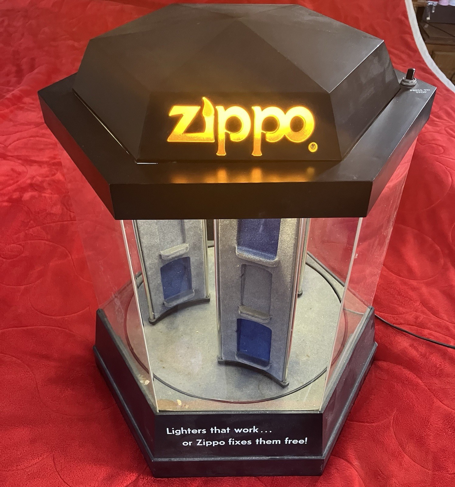 Zippo lighted display cabinet 18 regular & 9 slim unique hexagon design w/drawer
