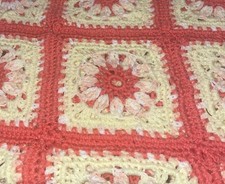 Baby blanket/small stroller throw Handmade 36x42" Coral Yellow Cream