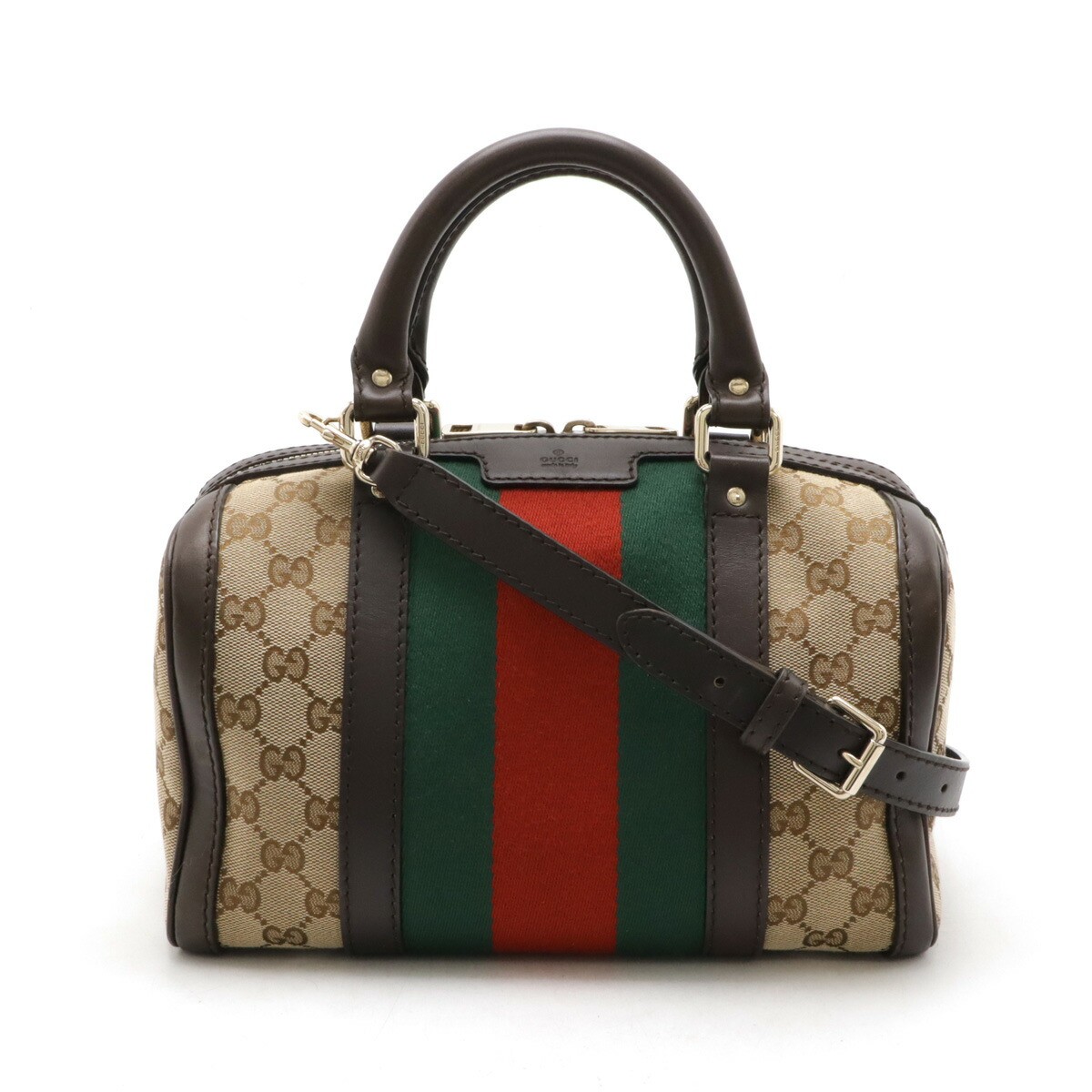 GUCCI GG Canvas Sherry Line Handbag Boston 2WAY Shoulder Bag