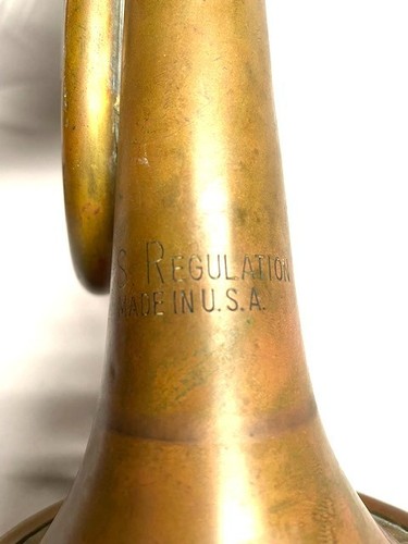 Antique Military USA Regulation Brass Bugle Trumpet & Mouth Piece Old & Used - Picture 2 of 13