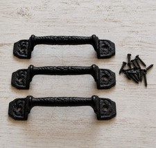 3 Cast Iron Antique Style Black Barn Handle, Gate Pull Shed Door Handles Fancy
