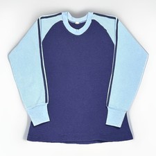 Sz S- Vintage 70s two tone waffle-knit thermal long sleeve shirt men  s blue USA 