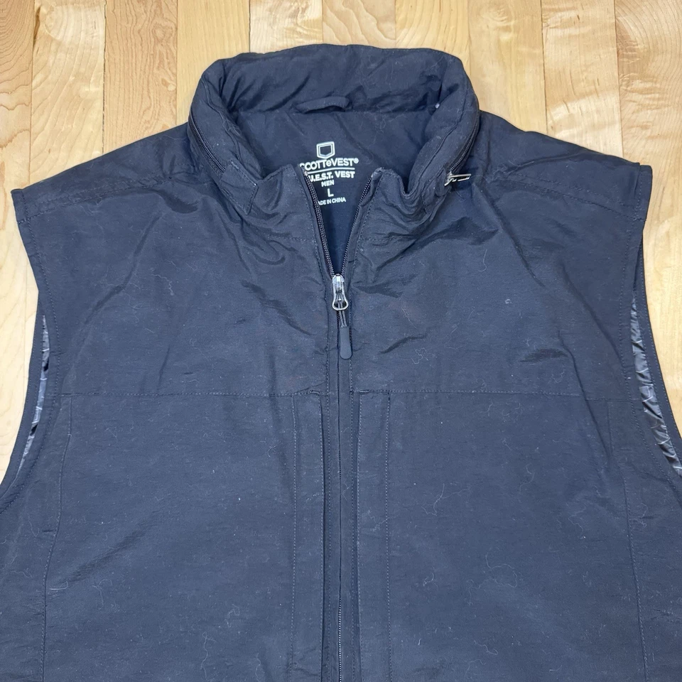 SCOTTeVEST Quest Mens Large Black Stowable Hood TEC Multi Pocket Travel Vest - Image 2 of 4