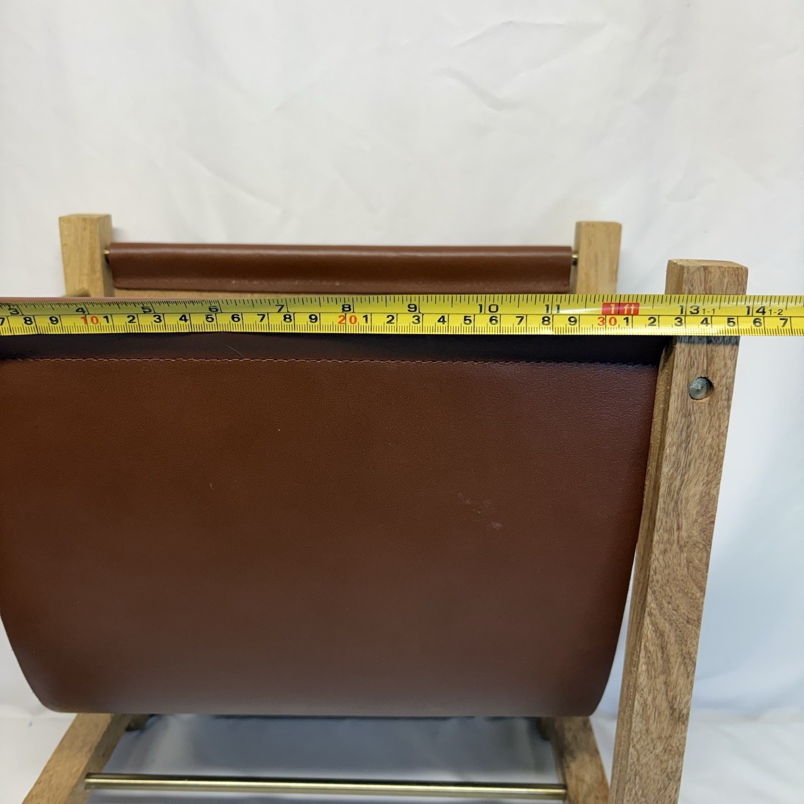 Threshold /Studio McGee Magazine Holder Natural Wood, Brown Leather, Brass EUC!